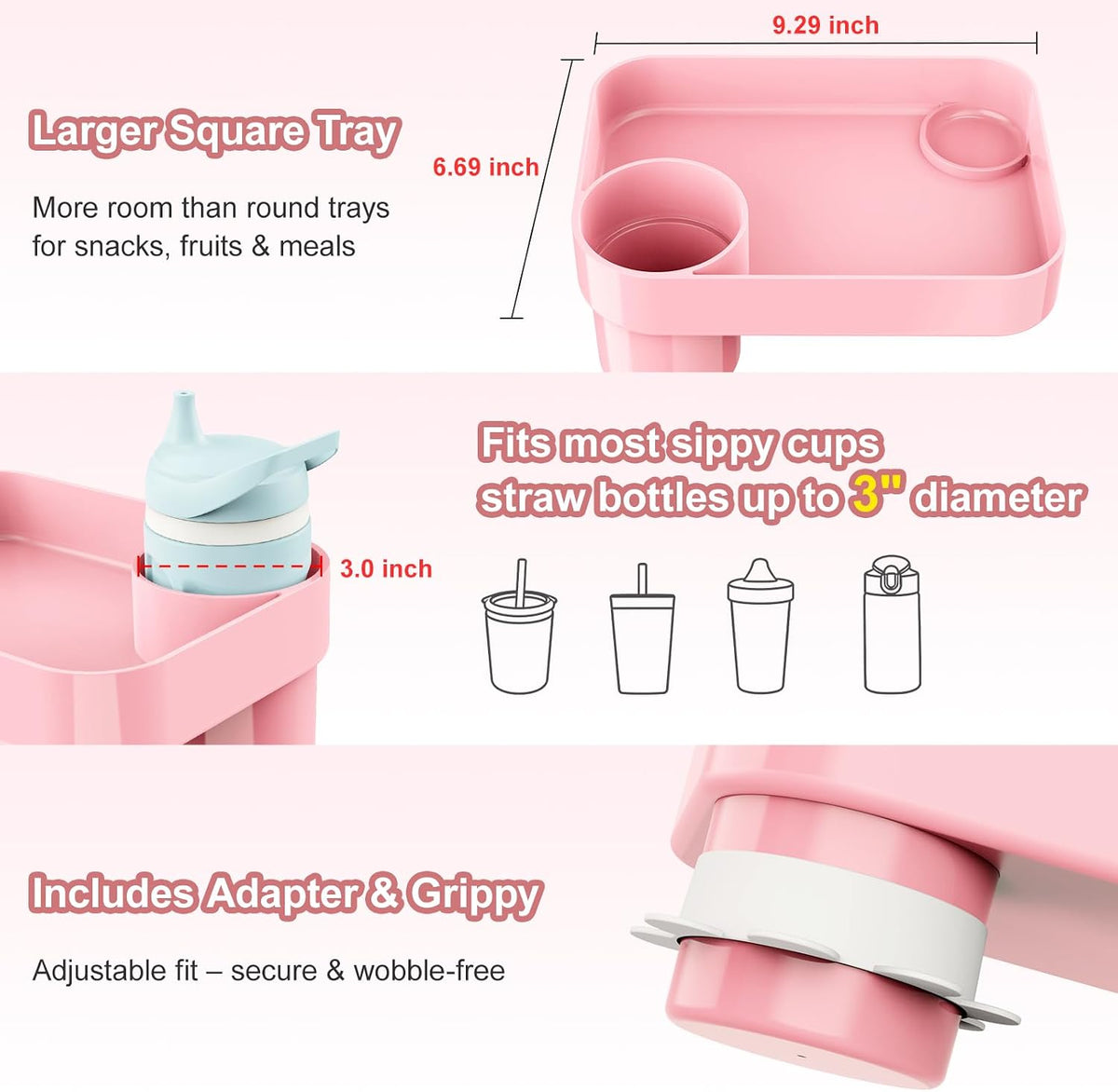 Car Seat Tray for Kids Toddlers Travel with 3-Inch Cup Holder & Dip Well