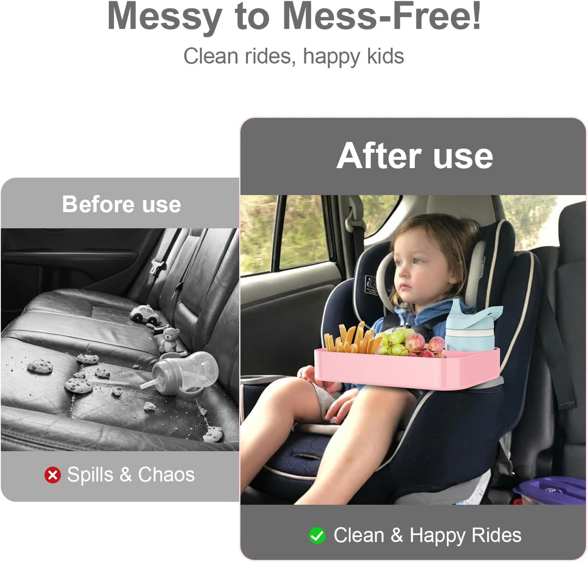 Car Seat Tray for Kids Toddlers Travel with 3-Inch Cup Holder & Dip Well