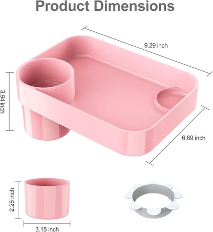 Car Seat Tray for Kids Toddlers Travel with 3-Inch Cup Holder & Dip Well