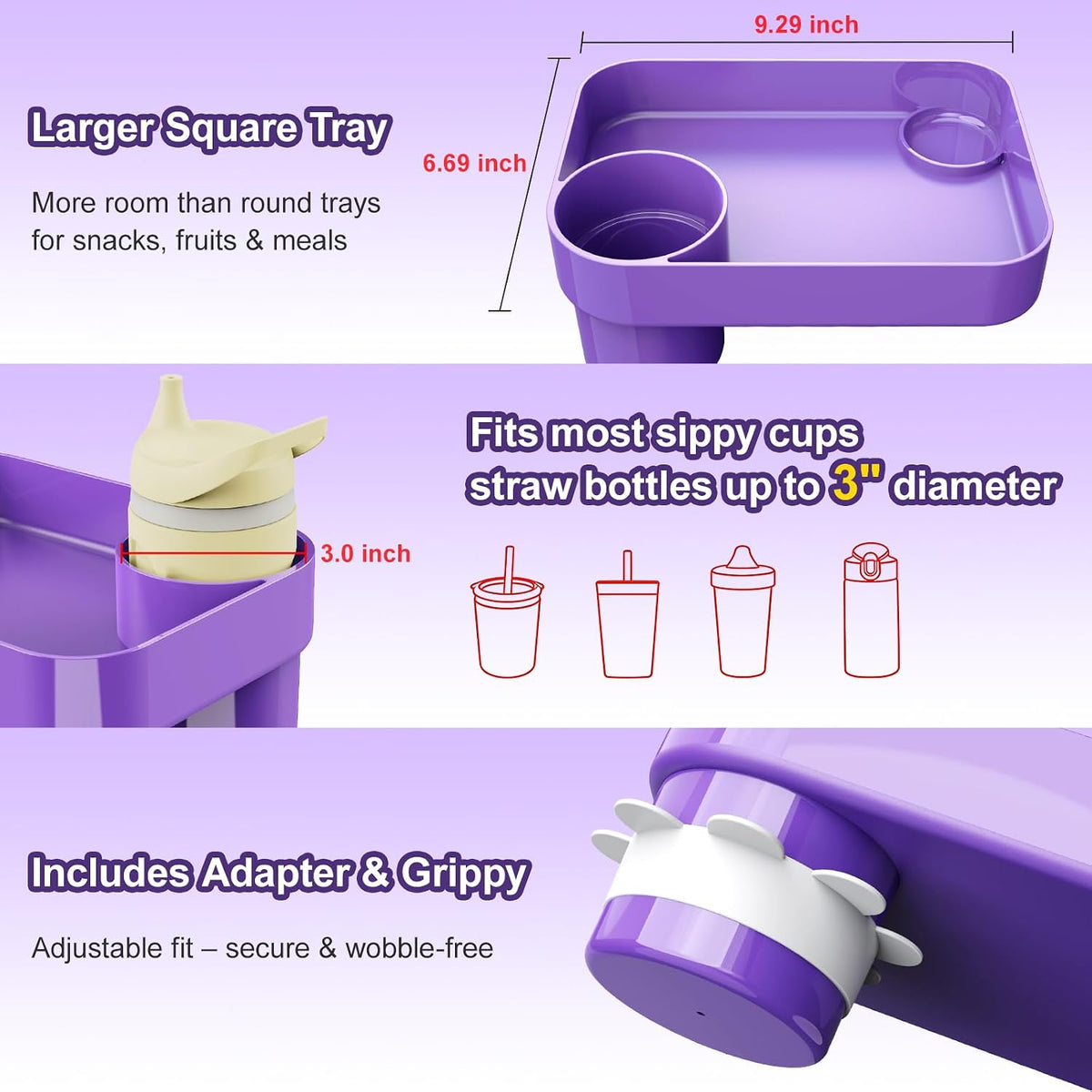 Car Seat Tray for Kids Toddlers Travel with 3-Inch Cup Holder & Dip Well