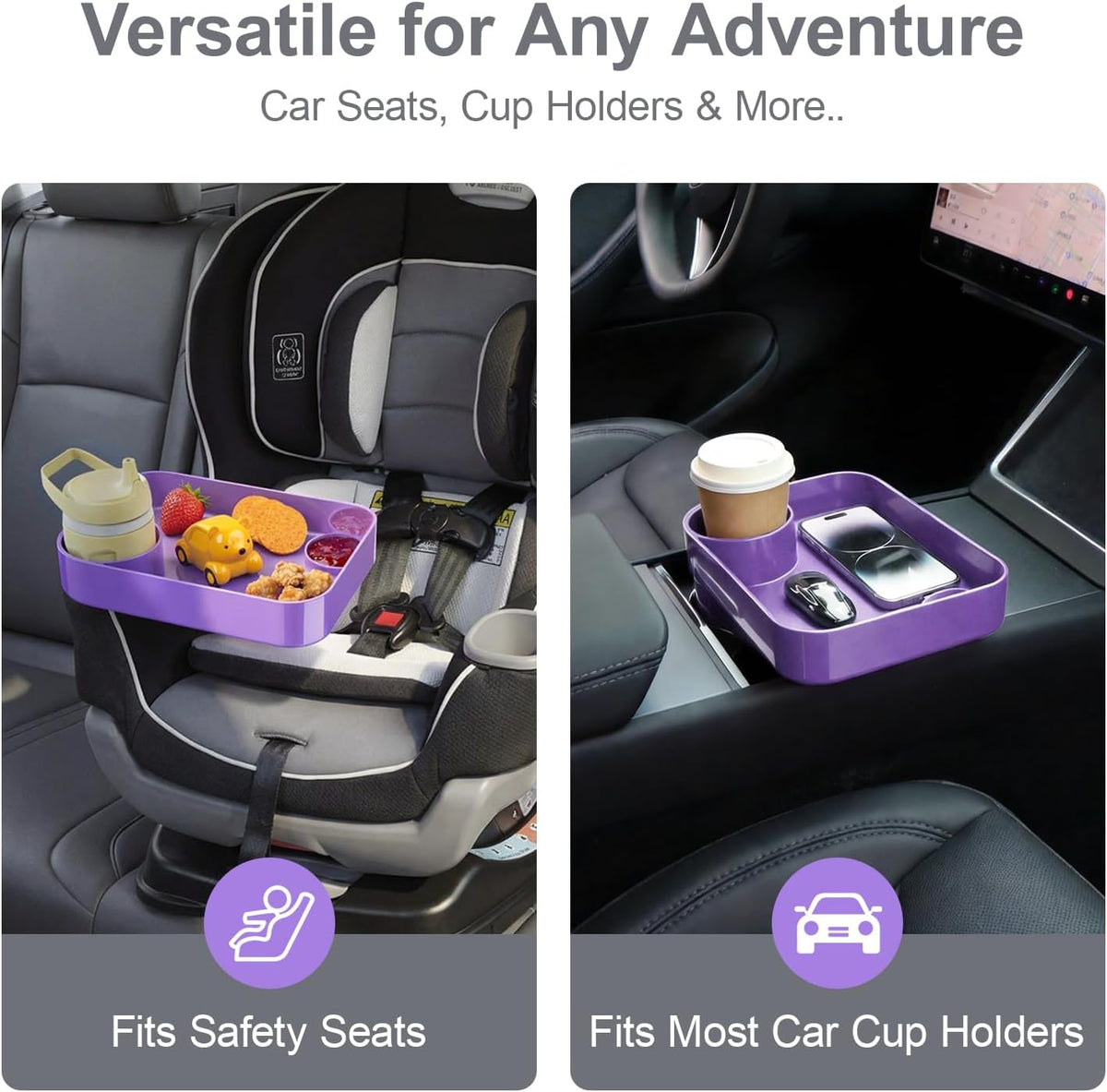 Car Seat Tray for Kids Toddlers Travel with 3-Inch Cup Holder & Dip Well