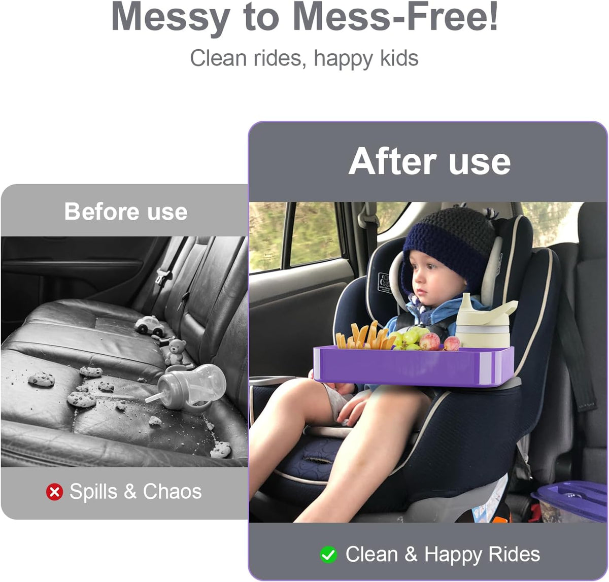 Car Seat Tray for Kids Toddlers Travel with 3-Inch Cup Holder & Dip Well