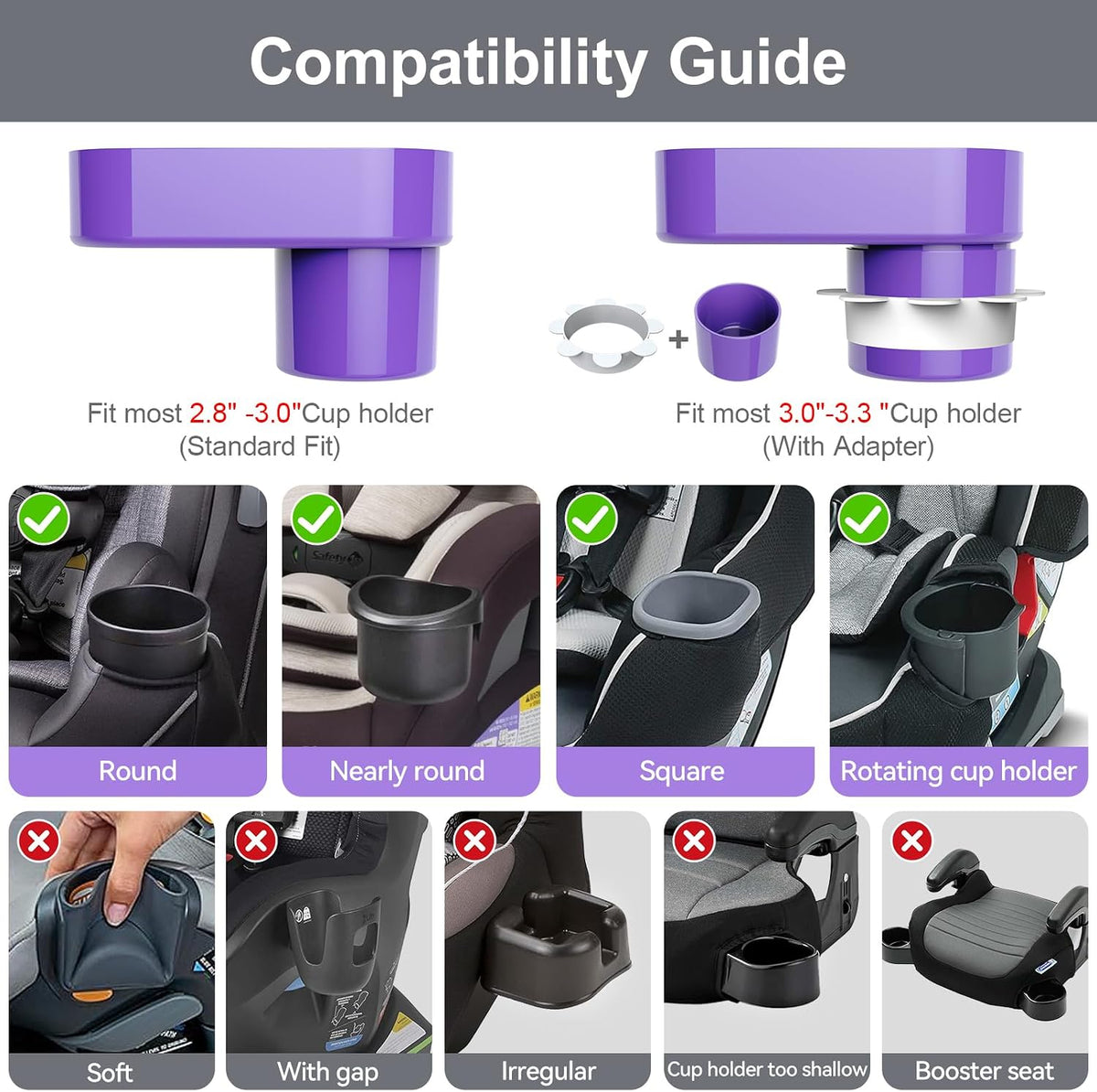 Car Seat Tray for Kids Toddlers Travel with 3-Inch Cup Holder & Dip Well