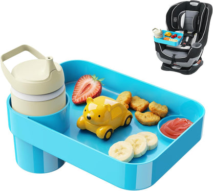 Car Seat Tray for Kids Toddlers Travel with 3-Inch Cup Holder & Dip Well