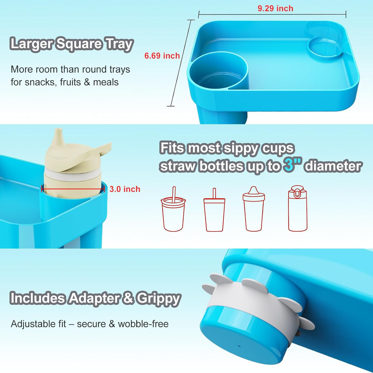 Car Seat Tray for Kids Toddlers Travel with 3-Inch Cup Holder & Dip Well