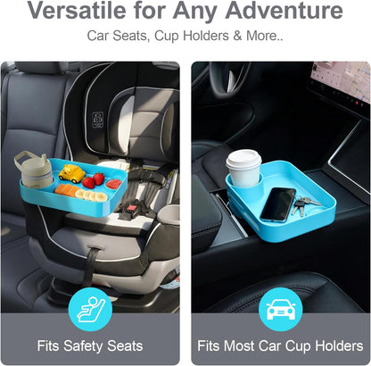 Car Seat Tray for Kids Toddlers Travel with 3-Inch Cup Holder & Dip Well
