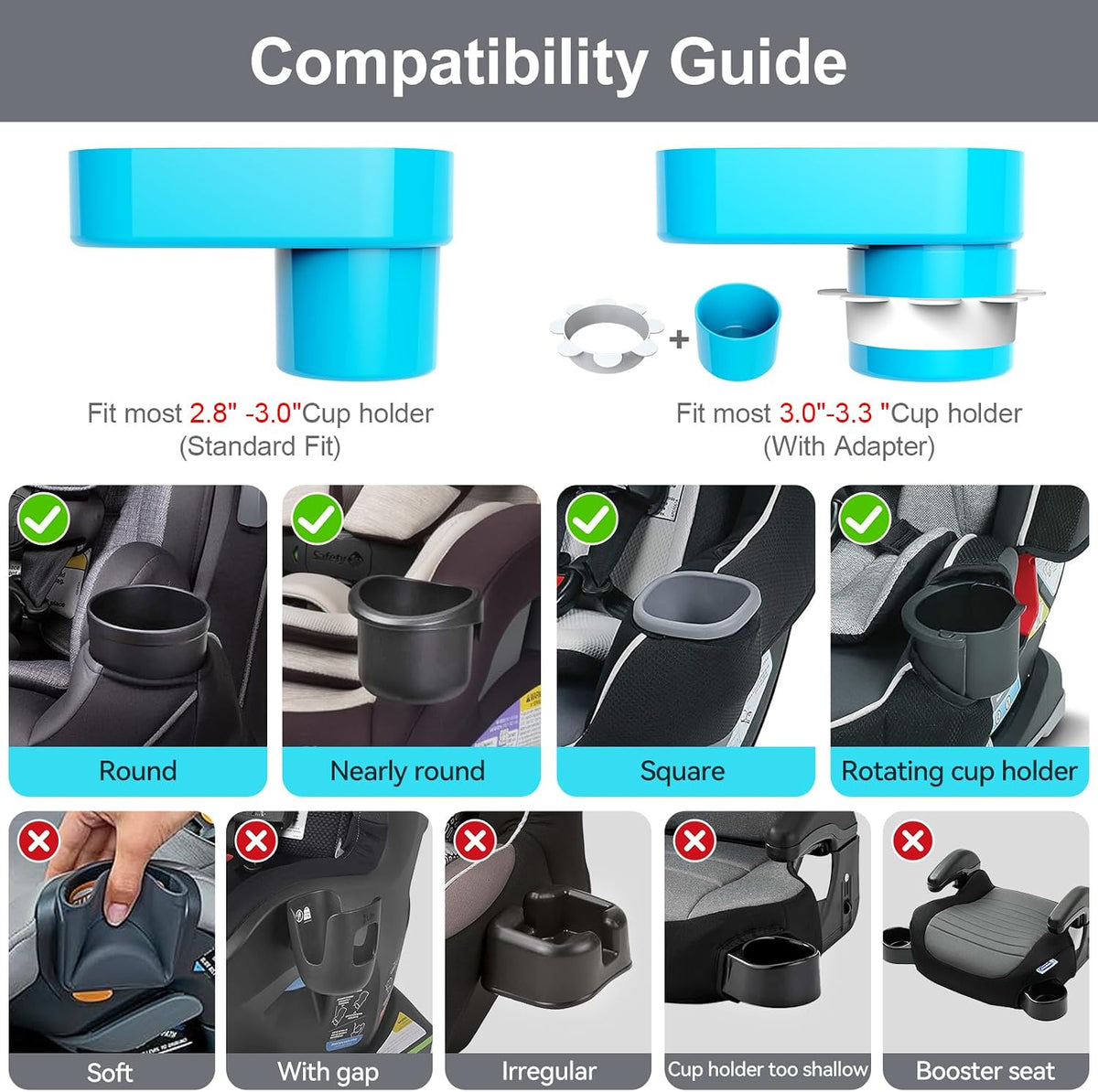 Car Seat Tray for Kids Toddlers Travel with 3-Inch Cup Holder & Dip Well