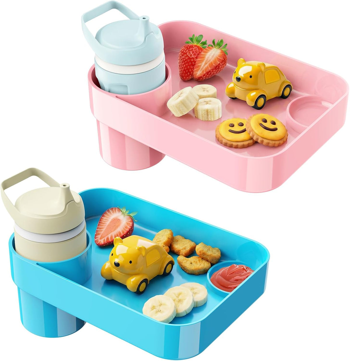 Car Seat Tray for Kids Toddlers Travel with 3-Inch Cup Holder & Dip Well
