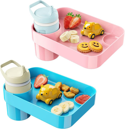 Car Seat Tray for Kids Toddlers Travel with 3-Inch Cup Holder & Dip Well