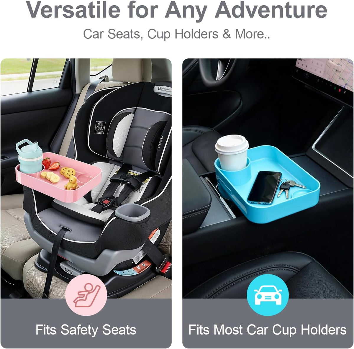 Car Seat Tray for Kids Toddlers Travel with 3-Inch Cup Holder & Dip Well