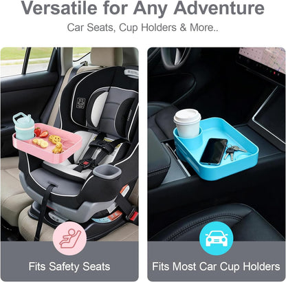 Car Seat Tray for Kids Toddlers Travel with 3-Inch Cup Holder & Dip Well