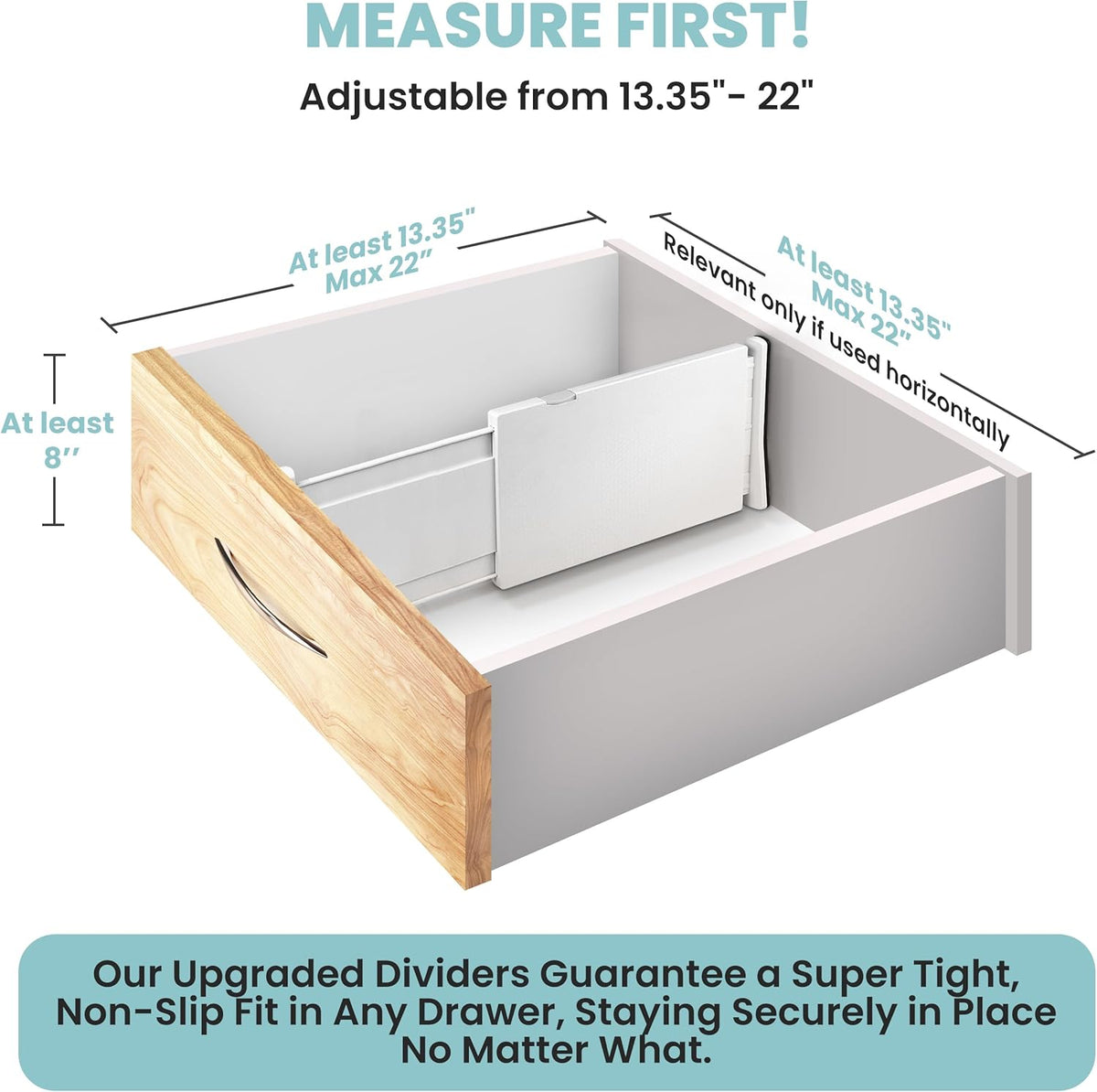 Adjustable Deep Drawer Divider – 5" Tall, Expandable 13-22", Non-Slip Drawer Dividers for Clothes, Dresser, Kitchen & Office Organization (White)