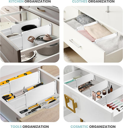 Adjustable Deep Drawer Divider – 5" Tall, Expandable 13-22", Non-Slip Drawer Dividers for Clothes, Dresser, Kitchen & Office Organization (White)