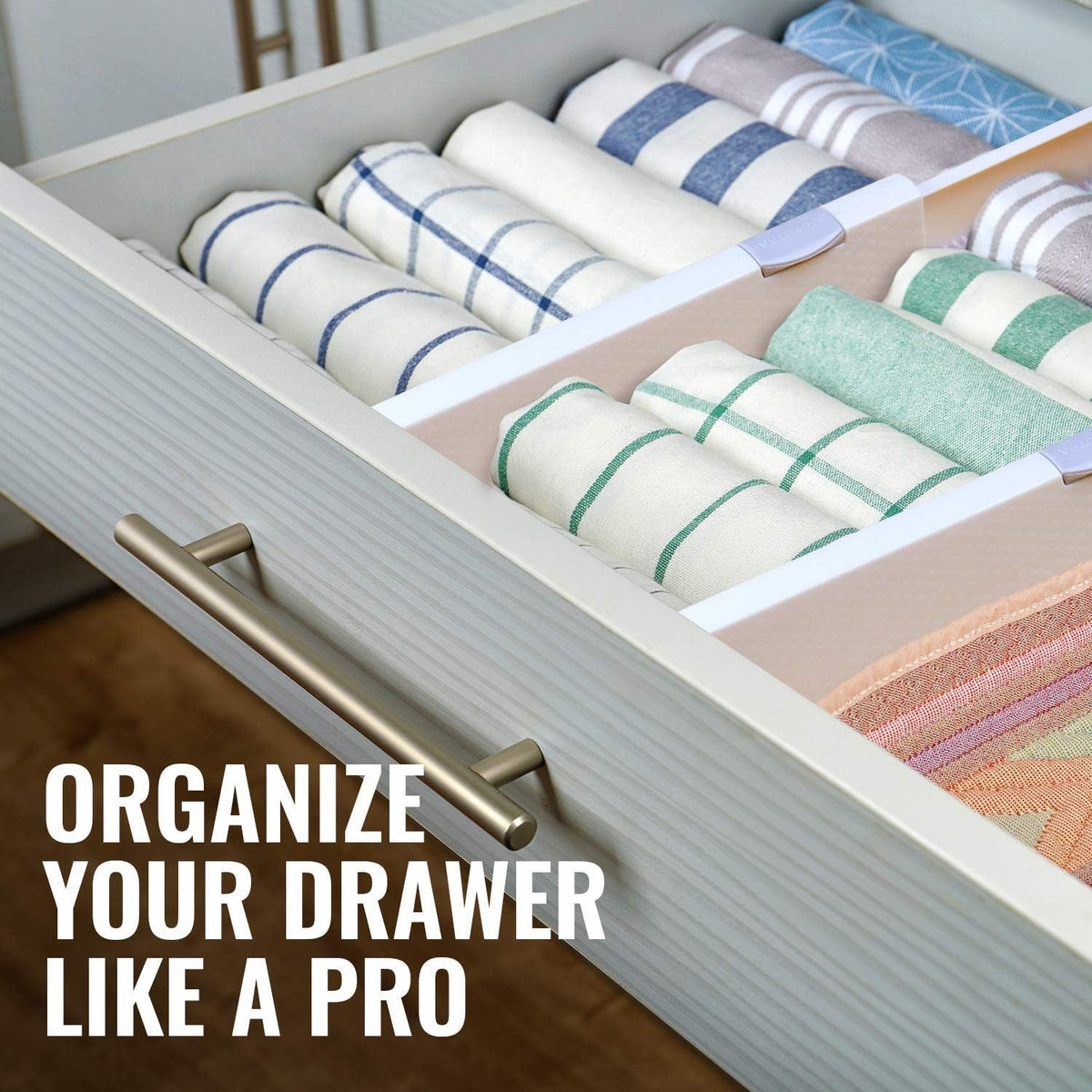 Adjustable Deep Drawer Divider – 5" Tall, Expandable 13-22", Non-Slip Drawer Dividers for Clothes, Dresser, Kitchen & Office Organization (White)