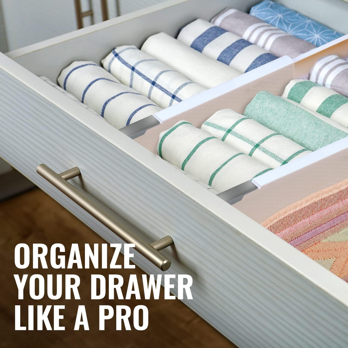Adjustable Deep Drawer Divider – 5" Tall, Expandable 13-22", Non-Slip Drawer Dividers for Clothes, Dresser, Kitchen & Office Organization (White)