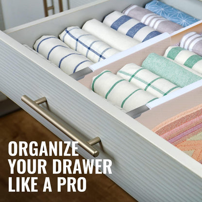 Adjustable Deep Drawer Divider – 5" Tall, Expandable 13-22", Non-Slip Drawer Dividers for Clothes, Dresser, Kitchen & Office Organization (White)