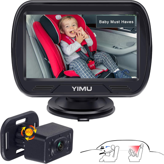 HD720P Rear Seat Baby Car Camera for Backseat, Car Headrest Quick-Install Monitor, Night Vision, 360° Rotatable car Camera for Baby with 4.3 inch car Baby Monitor (KB41)