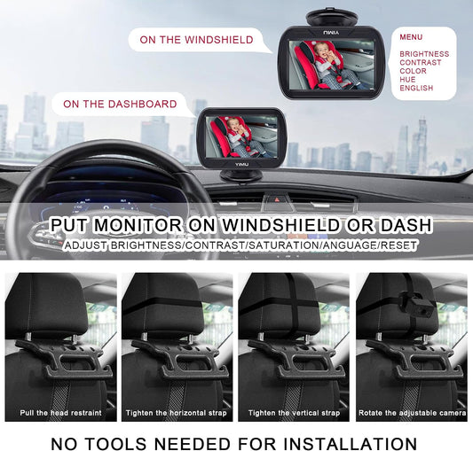 HD720P Rear Seat Baby Car Camera for Backseat, Car Headrest Quick-Install Monitor, Night Vision, 360° Rotatable car Camera for Baby with 4.3 inch car Baby Monitor (KB41)