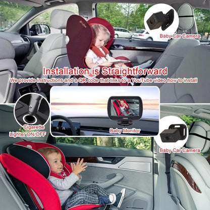 HD720P Rear Seat Baby Car Camera for Backseat, Car Headrest Quick-Install Monitor, Night Vision, 360° Rotatable car Camera for Baby with 4.3 inch car Baby Monitor (KB41)