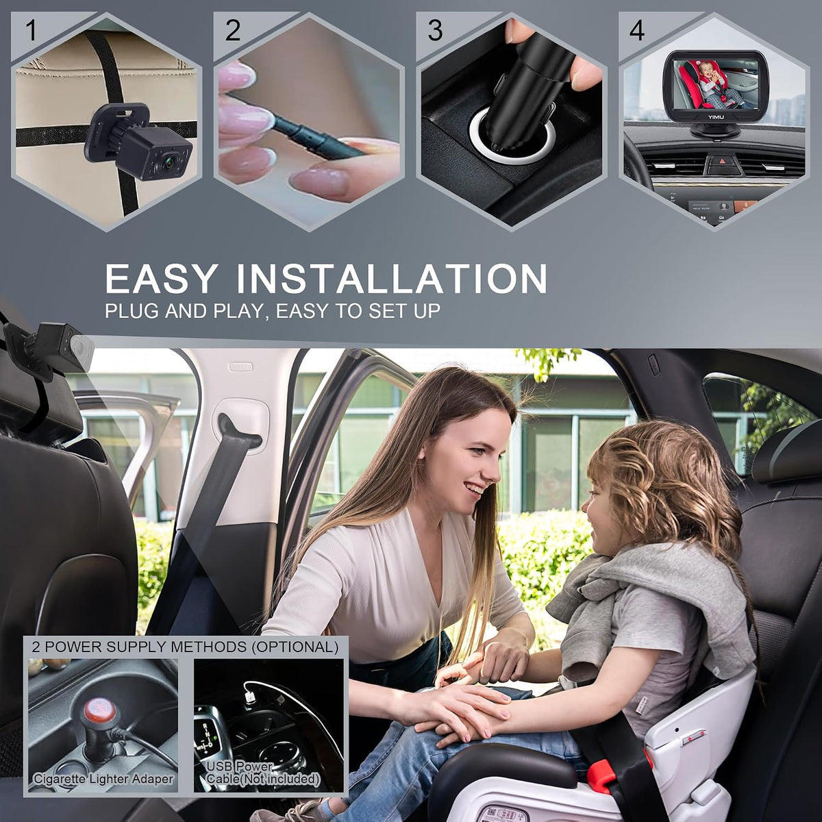 HD720P Rear Seat Baby Car Camera for Backseat, Car Headrest Quick-Install Monitor, Night Vision, 360° Rotatable car Camera for Baby with 4.3 inch car Baby Monitor (KB41)