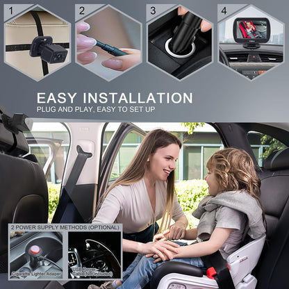 HD720P Rear Seat Baby Car Camera for Backseat, Car Headrest Quick-Install Monitor, Night Vision, 360° Rotatable car Camera for Baby with 4.3 inch car Baby Monitor (KB41)