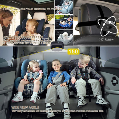 HD720P Rear Seat Baby Car Camera for Backseat, Car Headrest Quick-Install Monitor, Night Vision, 360° Rotatable car Camera for Baby with 4.3 inch car Baby Monitor (KB41)