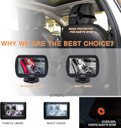 HD720P Rear Seat Baby Car Camera for Backseat, Car Headrest Quick-Install Monitor, Night Vision, 360° Rotatable car Camera for Baby with 4.3 inch car Baby Monitor (KB41)