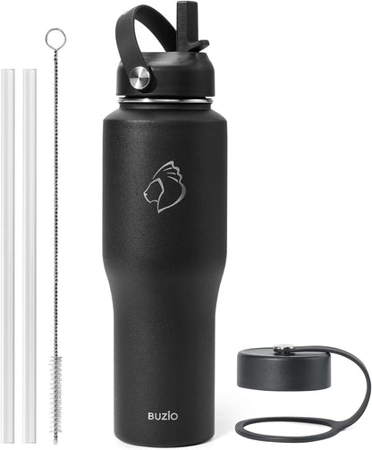 32 oz Insulated Water Bottle Fits in Car Cup Holders, Stainless Steel | Cup Holder Friendly Tumbler, 48 Hrs Cold, Leakproof Straw Lid, Triple Walled Metal Bottles for Travel