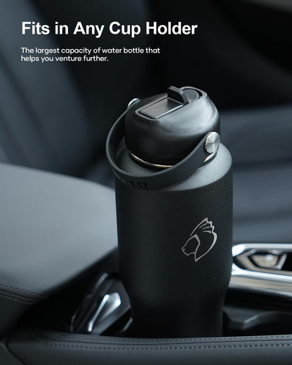 32 oz Insulated Water Bottle Fits in Car Cup Holders, Stainless Steel | Cup Holder Friendly Tumbler, 48 Hrs Cold, Leakproof Straw Lid, Triple Walled Metal Bottles for Travel