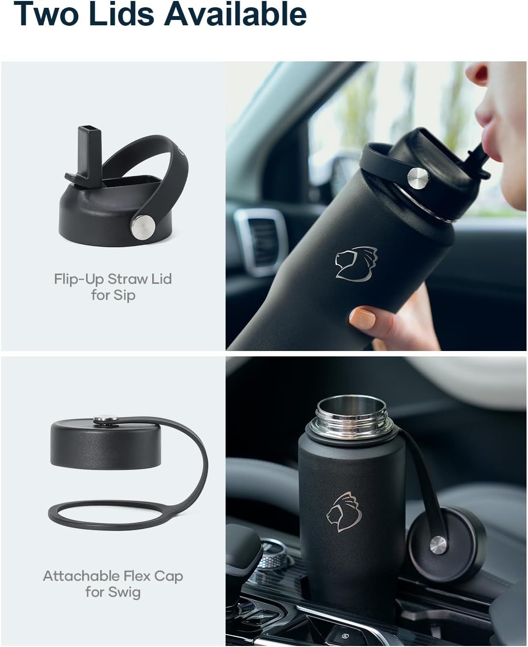 32 oz Insulated Water Bottle Fits in Car Cup Holders, Stainless Steel | Cup Holder Friendly Tumbler, 48 Hrs Cold, Leakproof Straw Lid, Triple Walled Metal Bottles for Travel