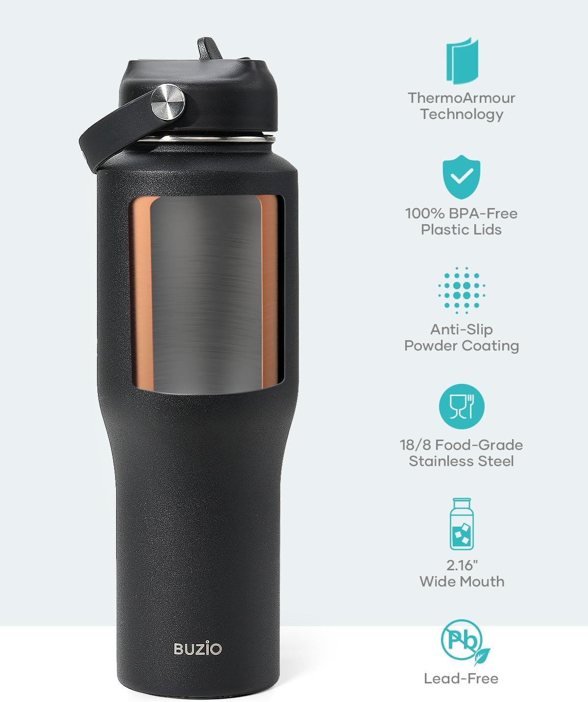 32 oz Insulated Water Bottle Fits in Car Cup Holders, Stainless Steel | Cup Holder Friendly Tumbler, 48 Hrs Cold, Leakproof Straw Lid, Triple Walled Metal Bottles for Travel
