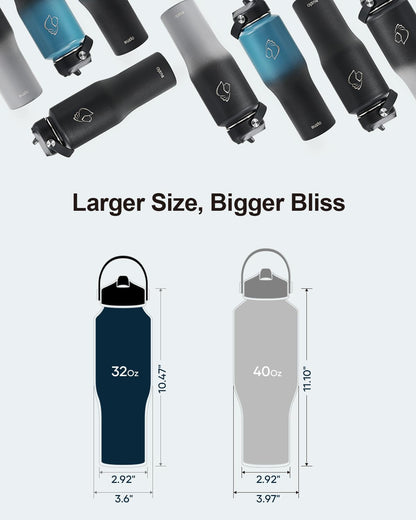 32 oz Insulated Water Bottle Fits in Car Cup Holders, Stainless Steel | Cup Holder Friendly Tumbler, 48 Hrs Cold, Leakproof Straw Lid, Triple Walled Metal Bottles for Travel
