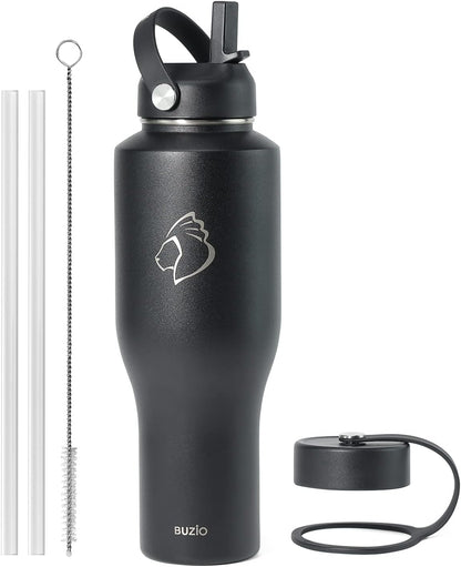 32 oz Insulated Water Bottle Fits in Car Cup Holders, Stainless Steel | Cup Holder Friendly Tumbler, 48 Hrs Cold, Leakproof Straw Lid, Triple Walled Metal Bottles for Travel