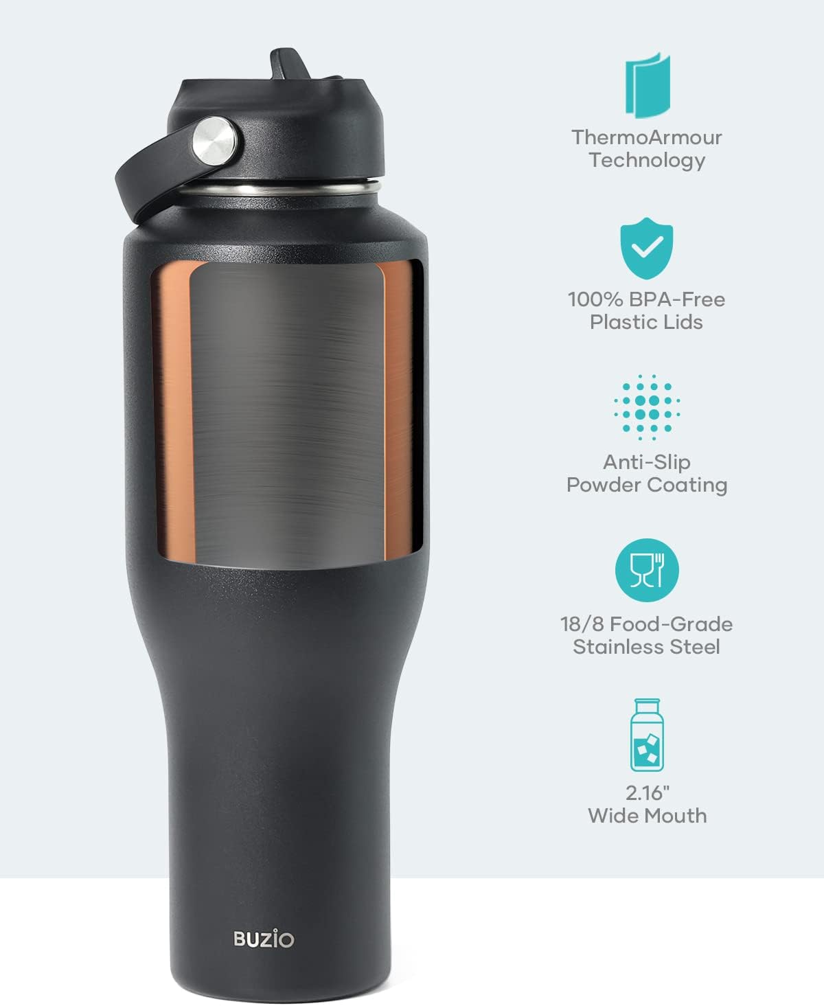 32 oz Insulated Water Bottle Fits in Car Cup Holders, Stainless Steel | Cup Holder Friendly Tumbler, 48 Hrs Cold, Leakproof Straw Lid, Triple Walled Metal Bottles for Travel