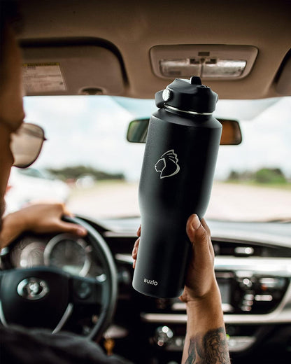 32 oz Insulated Water Bottle Fits in Car Cup Holders, Stainless Steel | Cup Holder Friendly Tumbler, 48 Hrs Cold, Leakproof Straw Lid, Triple Walled Metal Bottles for Travel
