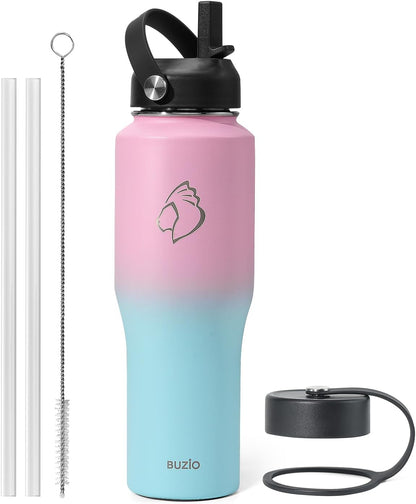 32 oz Insulated Water Bottle Fits in Car Cup Holders, Stainless Steel | Cup Holder Friendly Tumbler, 48 Hrs Cold, Leakproof Straw Lid, Triple Walled Metal Bottles for Travel