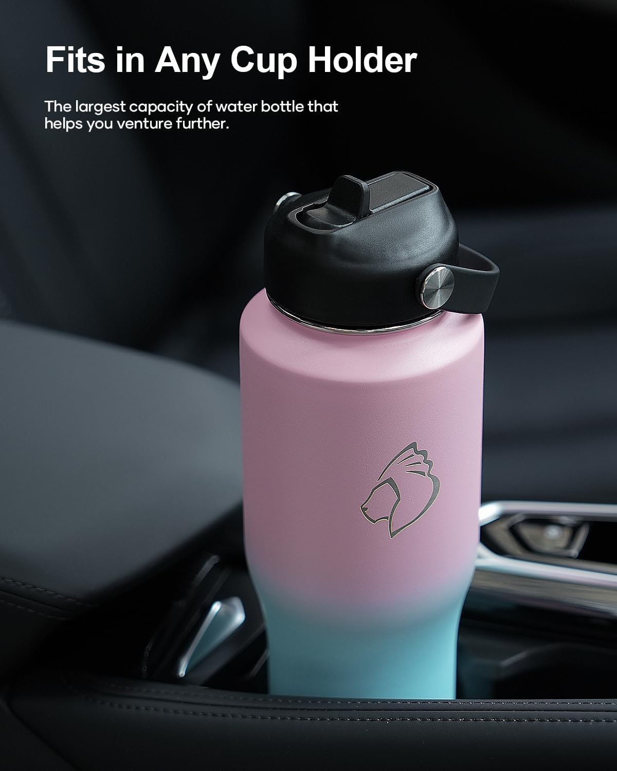 32 oz Insulated Water Bottle Fits in Car Cup Holders, Stainless Steel | Cup Holder Friendly Tumbler, 48 Hrs Cold, Leakproof Straw Lid, Triple Walled Metal Bottles for Travel