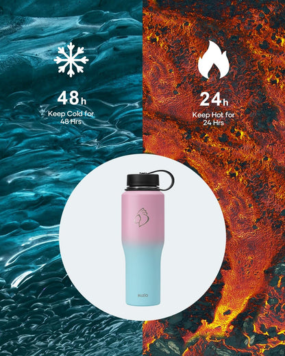 32 oz Insulated Water Bottle Fits in Car Cup Holders, Stainless Steel | Cup Holder Friendly Tumbler, 48 Hrs Cold, Leakproof Straw Lid, Triple Walled Metal Bottles for Travel