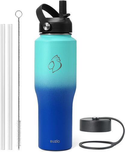 32 oz Insulated Water Bottle Fits in Car Cup Holders, Stainless Steel | Cup Holder Friendly Tumbler, 48 Hrs Cold, Leakproof Straw Lid, Triple Walled Metal Bottles for Travel
