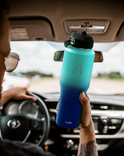 32 oz Insulated Water Bottle Fits in Car Cup Holders, Stainless Steel | Cup Holder Friendly Tumbler, 48 Hrs Cold, Leakproof Straw Lid, Triple Walled Metal Bottles for Travel