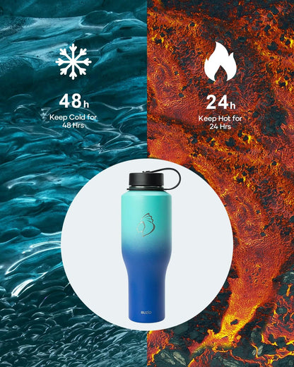 32 oz Insulated Water Bottle Fits in Car Cup Holders, Stainless Steel | Cup Holder Friendly Tumbler, 48 Hrs Cold, Leakproof Straw Lid, Triple Walled Metal Bottles for Travel