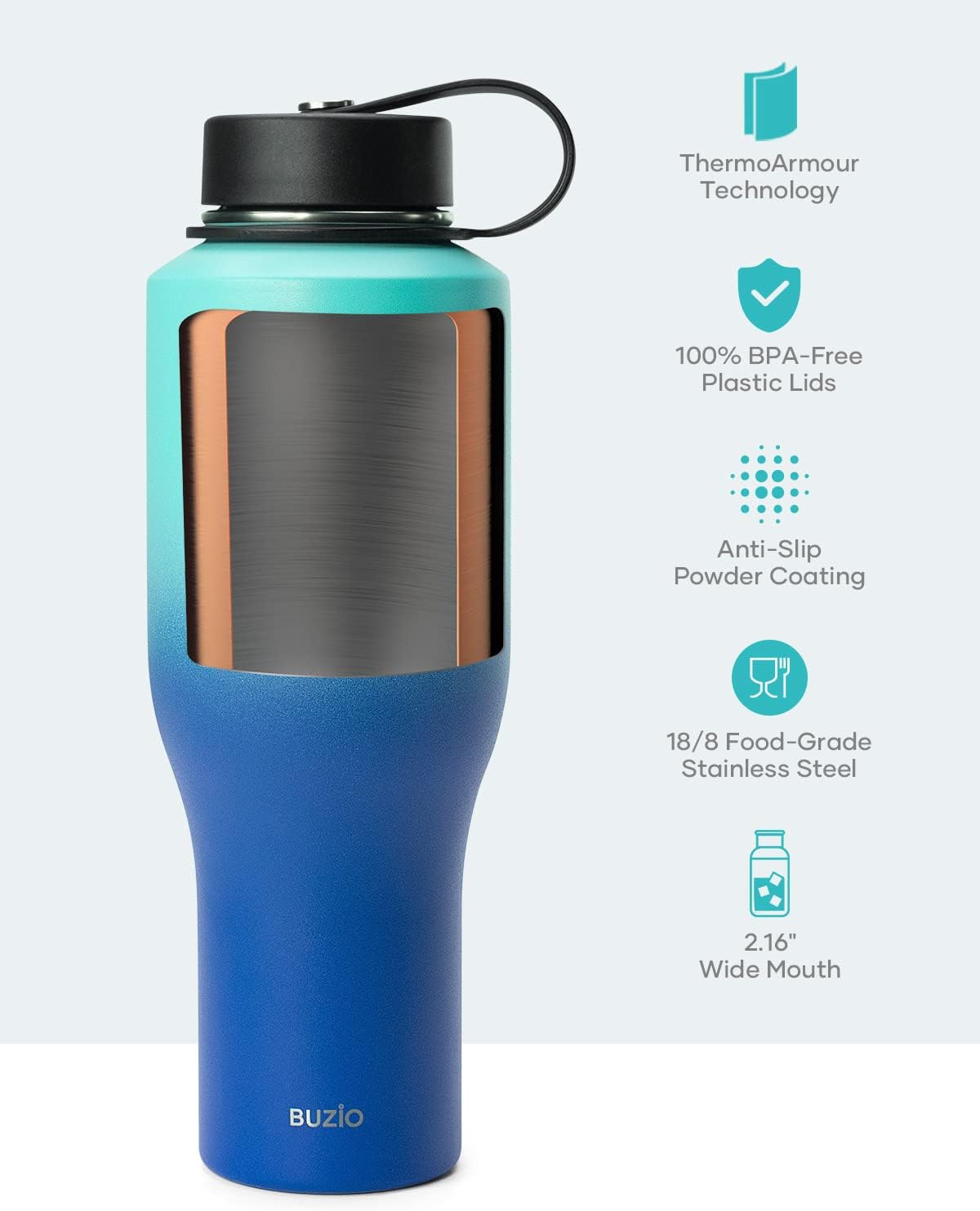 32 oz Insulated Water Bottle Fits in Car Cup Holders, Stainless Steel | Cup Holder Friendly Tumbler, 48 Hrs Cold, Leakproof Straw Lid, Triple Walled Metal Bottles for Travel