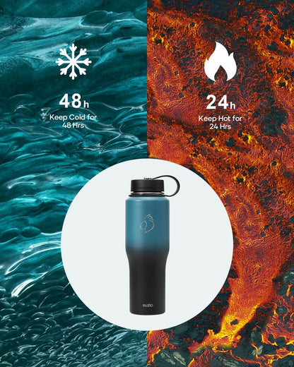 32 oz Insulated Water Bottle Fits in Car Cup Holders, Stainless Steel | Cup Holder Friendly Tumbler, 48 Hrs Cold, Leakproof Straw Lid, Triple Walled Metal Bottles for Travel