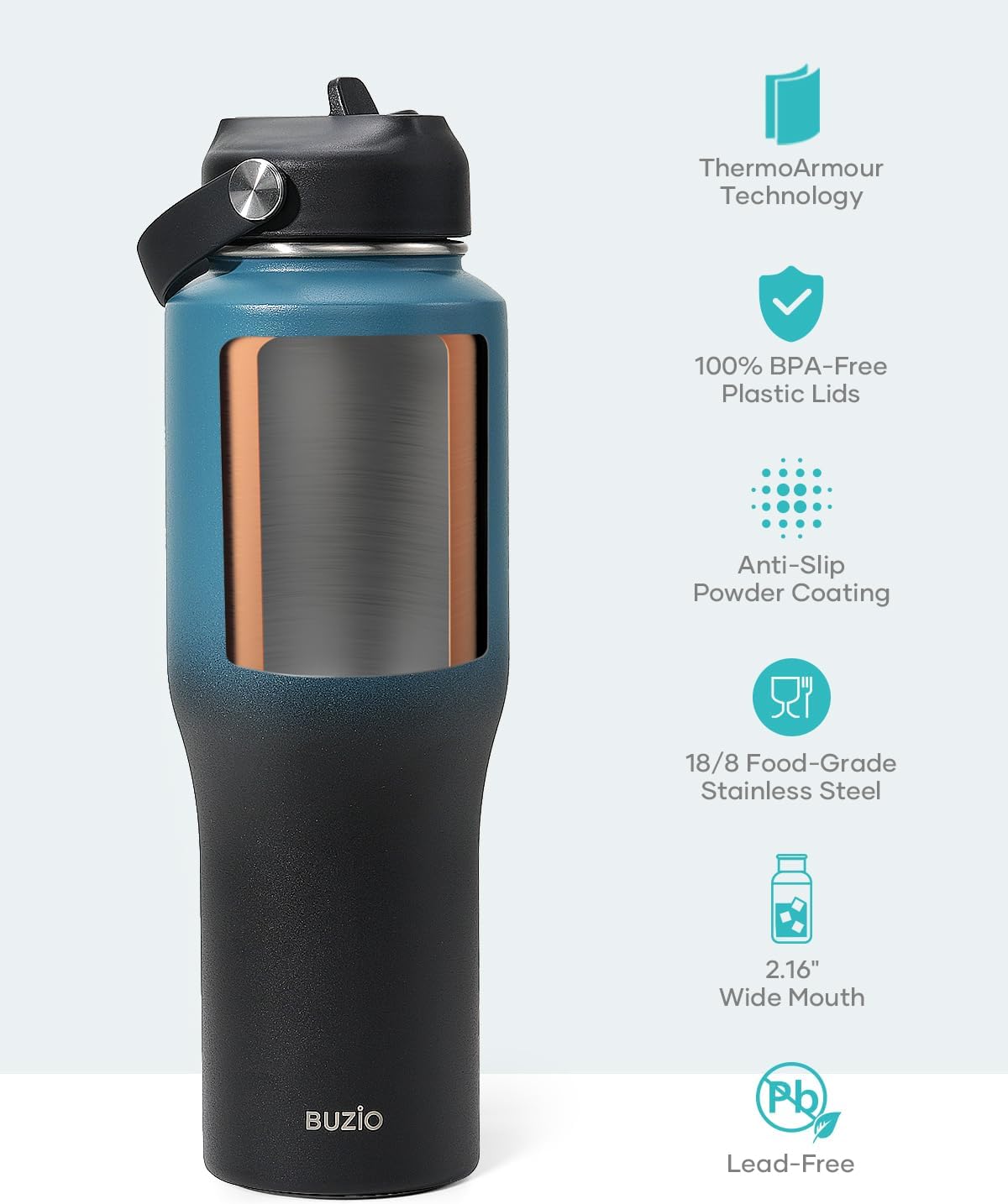 32 oz Insulated Water Bottle Fits in Car Cup Holders, Stainless Steel | Cup Holder Friendly Tumbler, 48 Hrs Cold, Leakproof Straw Lid, Triple Walled Metal Bottles for Travel