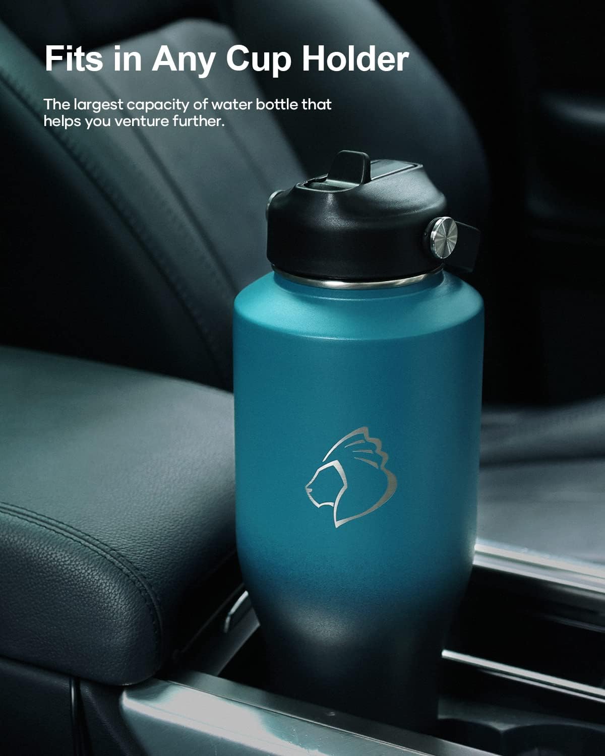 32 oz Insulated Water Bottle Fits in Car Cup Holders, Stainless Steel | Cup Holder Friendly Tumbler, 48 Hrs Cold, Leakproof Straw Lid, Triple Walled Metal Bottles for Travel