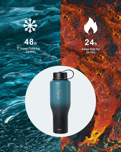 32 oz Insulated Water Bottle Fits in Car Cup Holders, Stainless Steel | Cup Holder Friendly Tumbler, 48 Hrs Cold, Leakproof Straw Lid, Triple Walled Metal Bottles for Travel