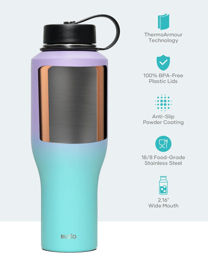 32 oz Insulated Water Bottle Fits in Car Cup Holders, Stainless Steel | Cup Holder Friendly Tumbler, 48 Hrs Cold, Leakproof Straw Lid, Triple Walled Metal Bottles for Travel