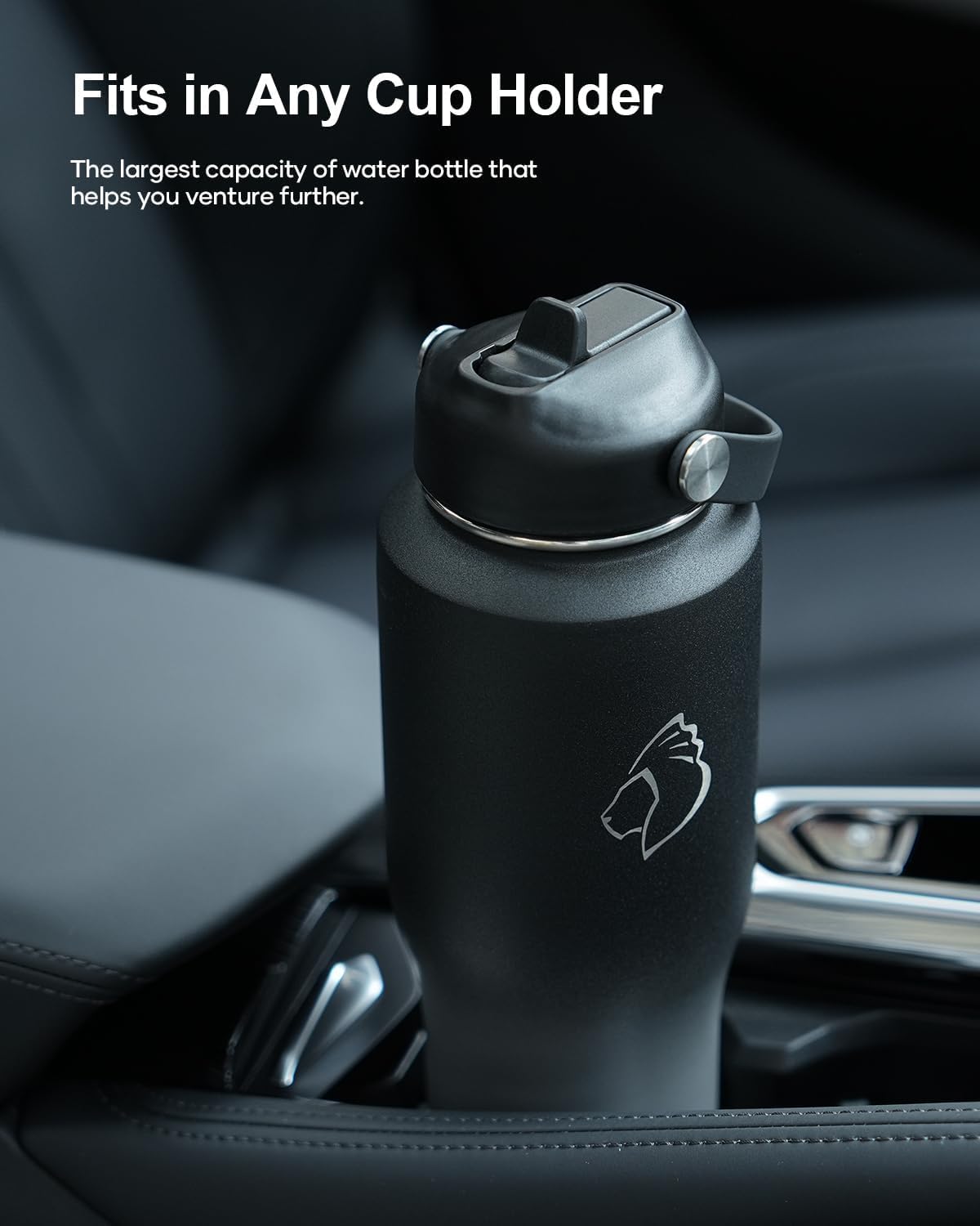 32 oz Insulated Water Bottle Fits in Car Cup Holders, Stainless Steel | Cup Holder Friendly Tumbler, 48 Hrs Cold, Leakproof Straw Lid, Triple Walled Metal Bottles for Travel