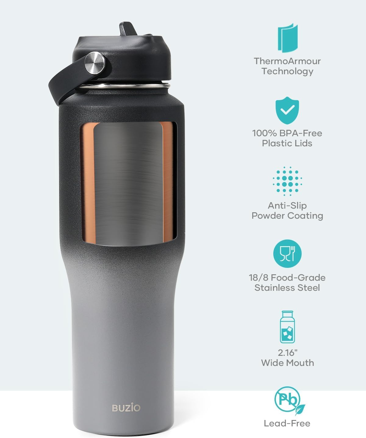 32 oz Insulated Water Bottle Fits in Car Cup Holders, Stainless Steel | Cup Holder Friendly Tumbler, 48 Hrs Cold, Leakproof Straw Lid, Triple Walled Metal Bottles for Travel