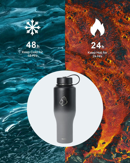 32 oz Insulated Water Bottle Fits in Car Cup Holders, Stainless Steel | Cup Holder Friendly Tumbler, 48 Hrs Cold, Leakproof Straw Lid, Triple Walled Metal Bottles for Travel